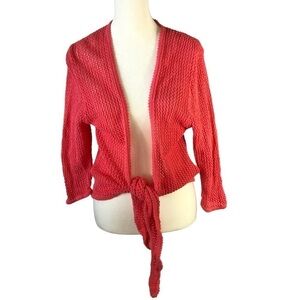 Christopher Banks Tie Front Open Cardigan Women L Pink Open Stitch